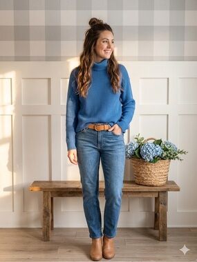 Lands' End Women's Blue Turtleneck Sweater Large